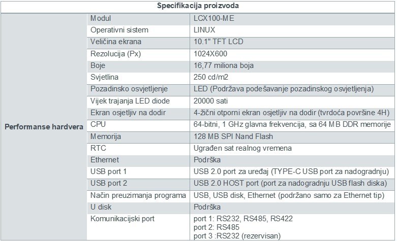 LCX100ME Specifikacija