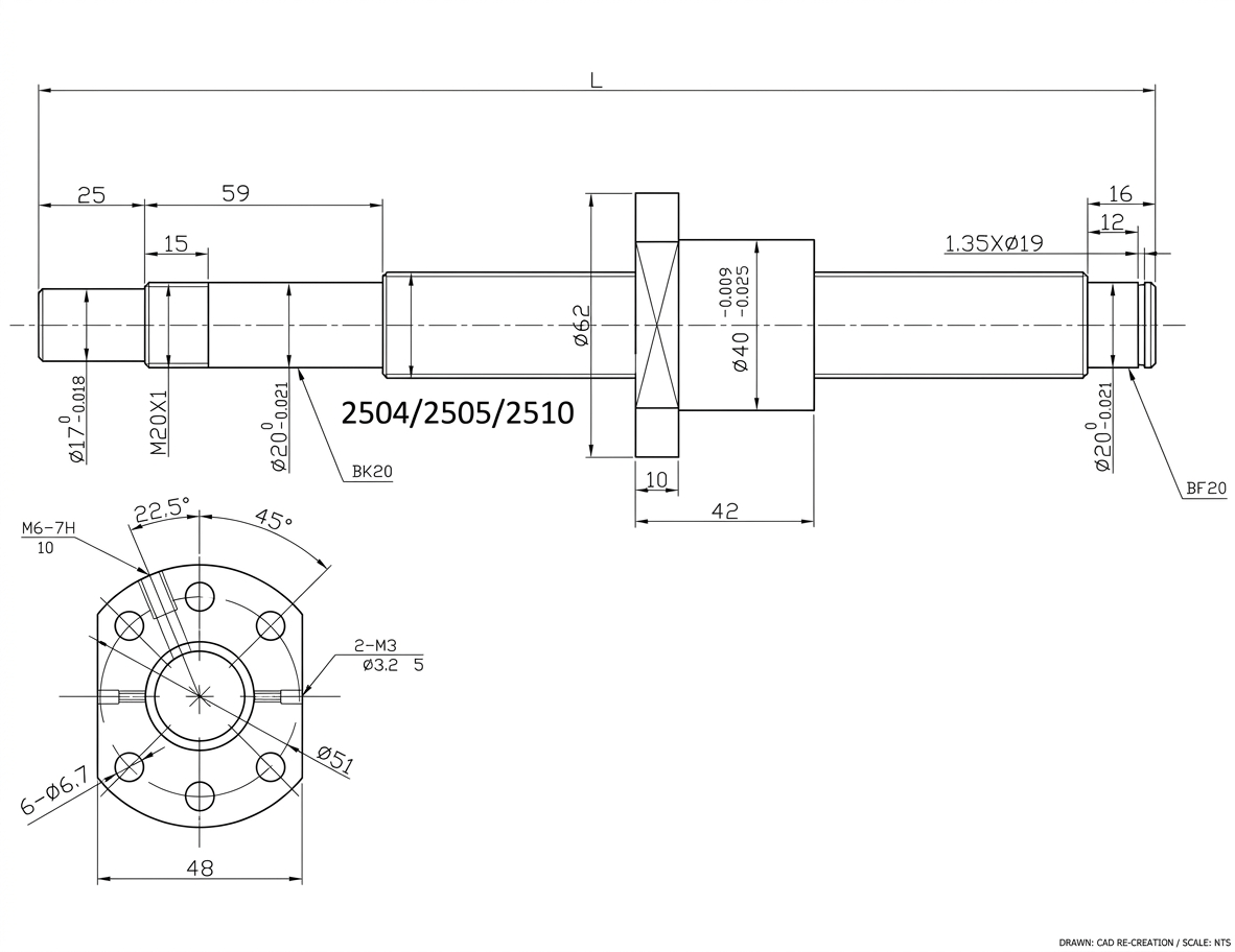 SFU2505 with machined ends and nut